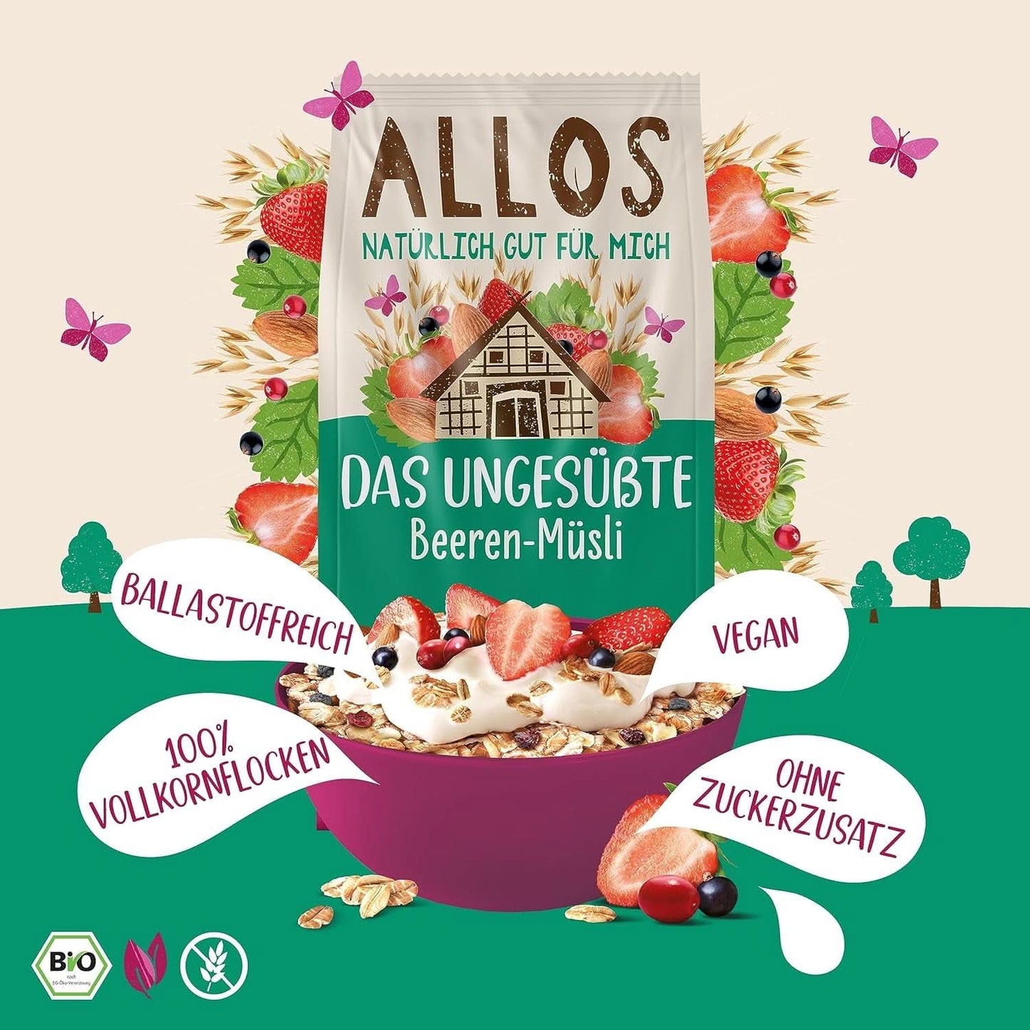 Allos, muesli ai frutti di bosco non zuccherato, confezione 5 x 500 grammi Cereals Naty Shop
