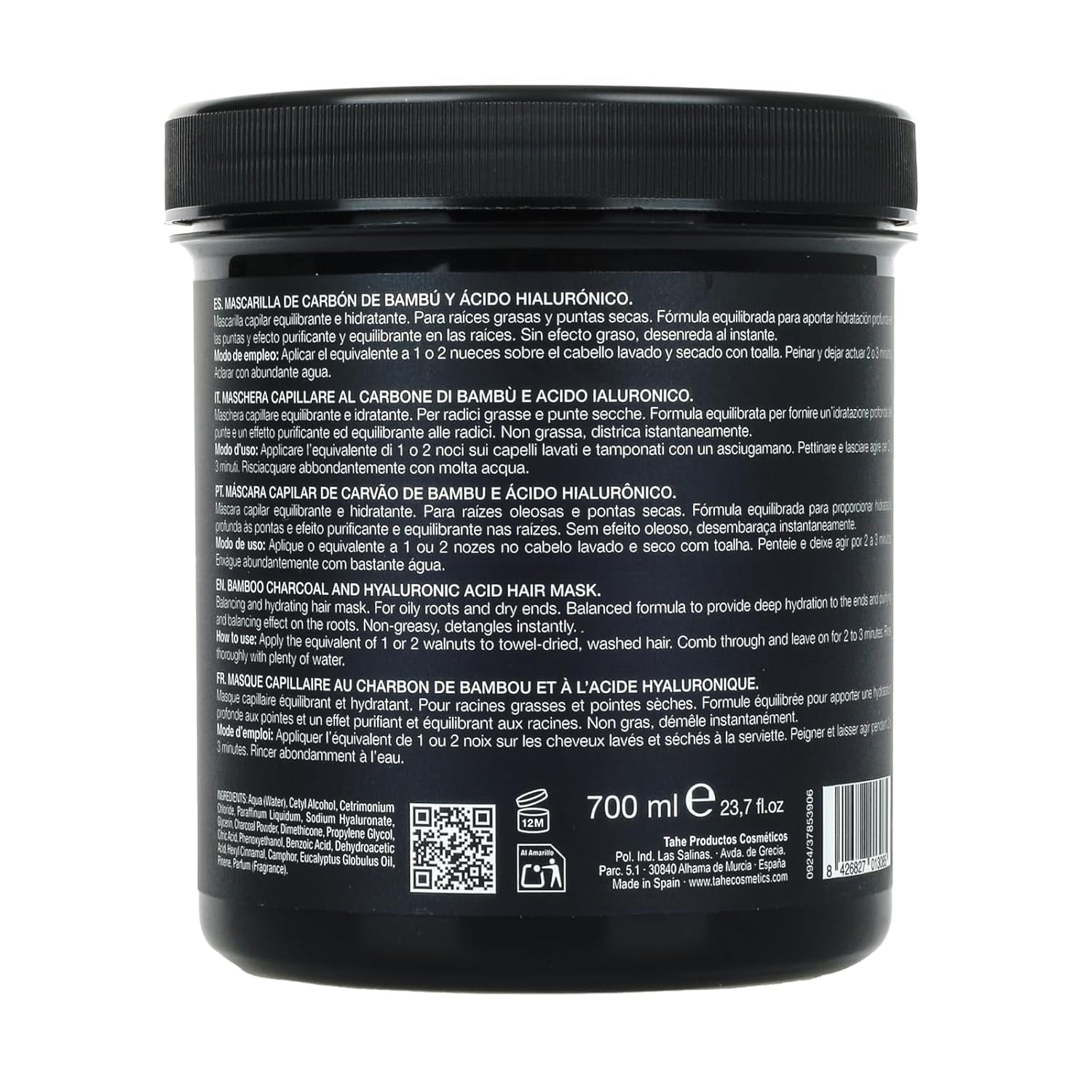 Thader Pharma Maschera Riequilibrante per Capelli con Carbone di Bambù e Acido Ialuronico - Ideale per radici grasse e punte secche, 700 ml Naty Shop Hair Mask