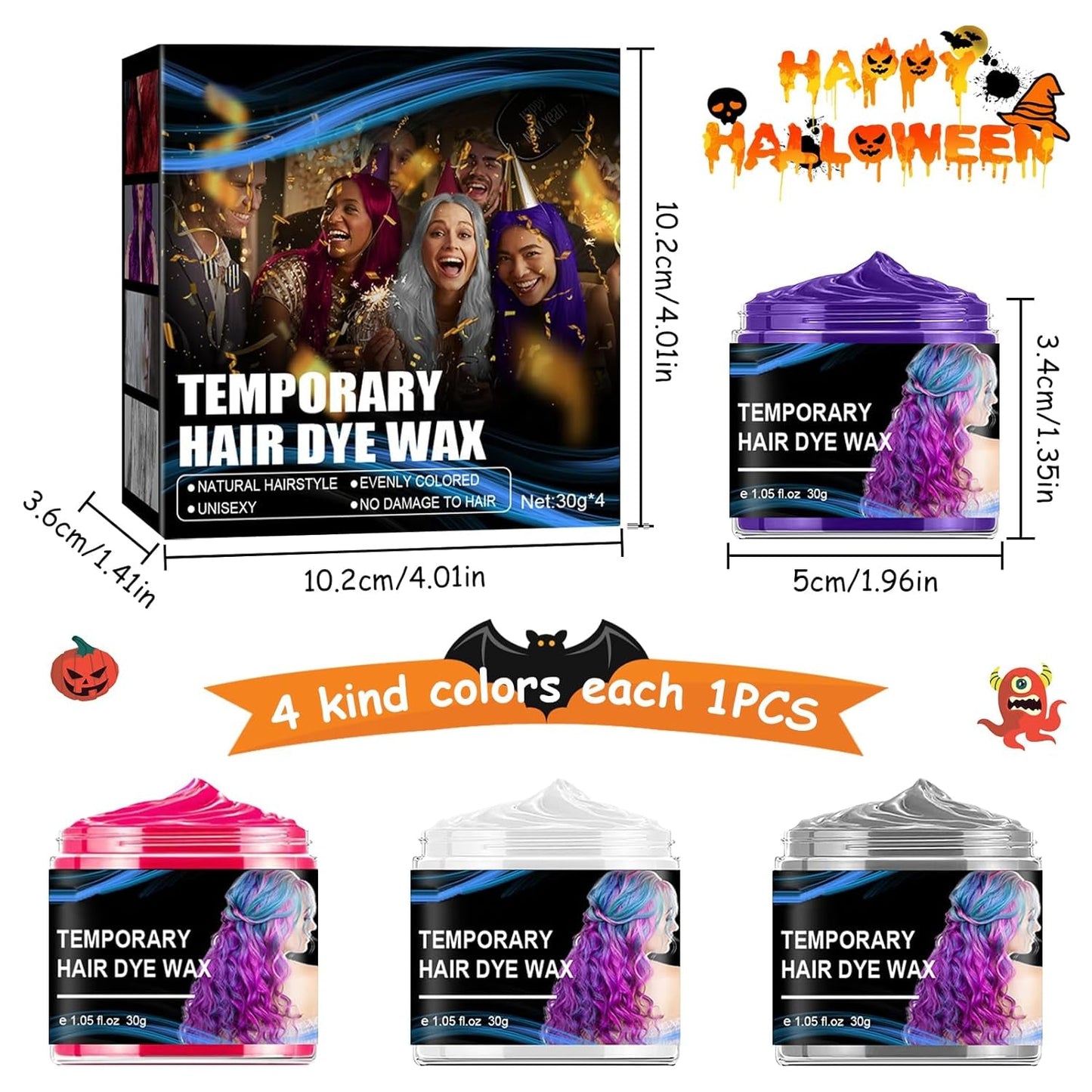 Halloween Tinture Per Capelli Temporanee 4 Colori Colore Dei Capelli Cera Per Lo Styling Dei Capelli Tono Per Gli Uomini Le Donne Halloween Cosplay Del Partito Tinture Per Capelli Naty Negozio