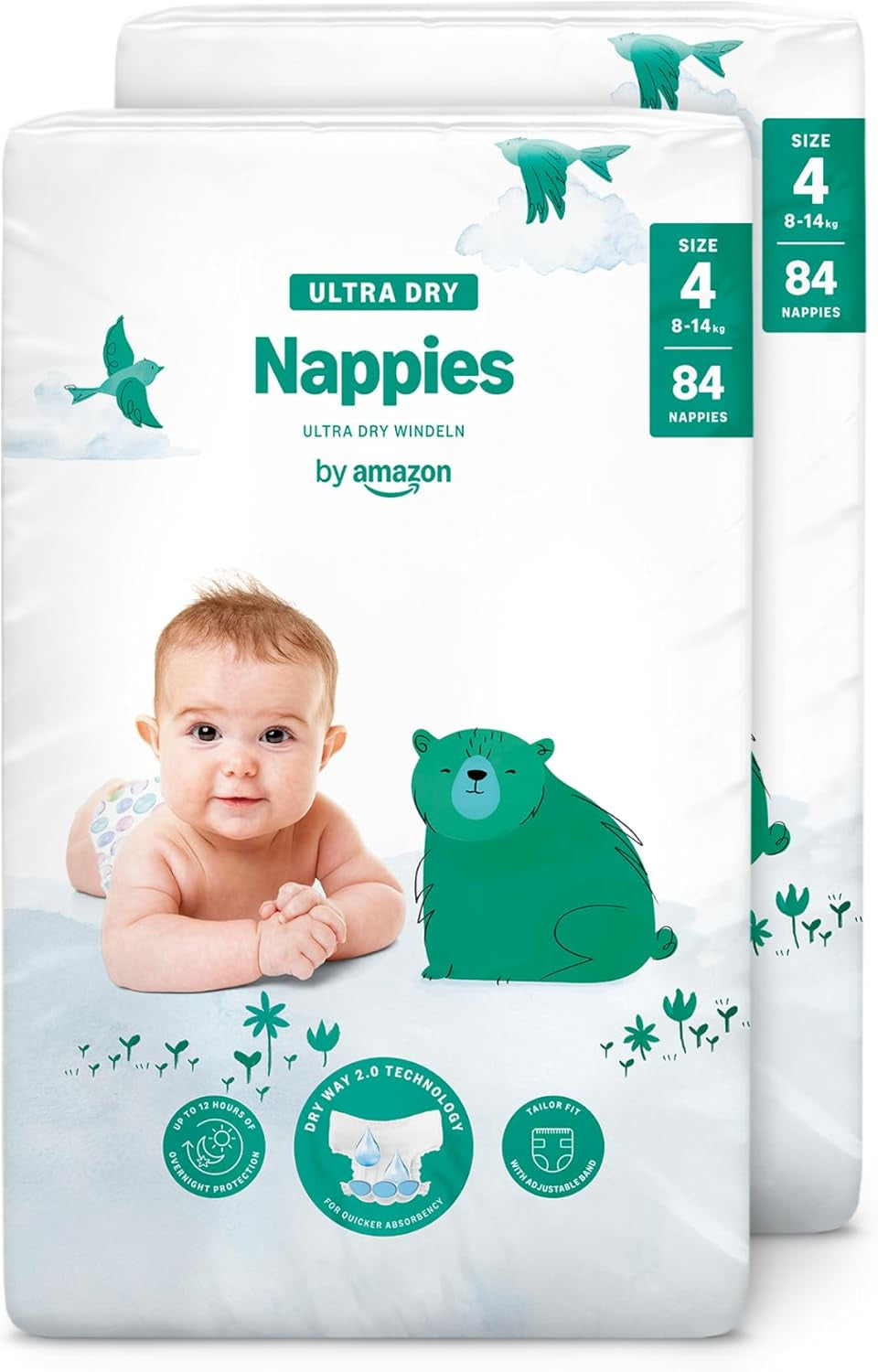 Pannolini Amazon Ultra Dry, taglia 1 (2-5 kg) - Scatola mensile, bianco, 96 pezzi (2 confezioni da 48) (ex marchio Mama Bear, prodotto identico)