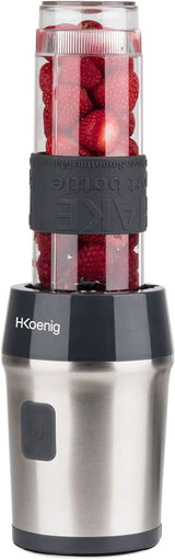 H.Koenig Smoothie Maker SMOO9 - Mini Robot da cucina - Mini Frullatore - 300 Watt - 570 Ml - Edelstahl - 2 Kunststoffflaschen - Bpa-Frei, Grau Kitchen Naty Shop