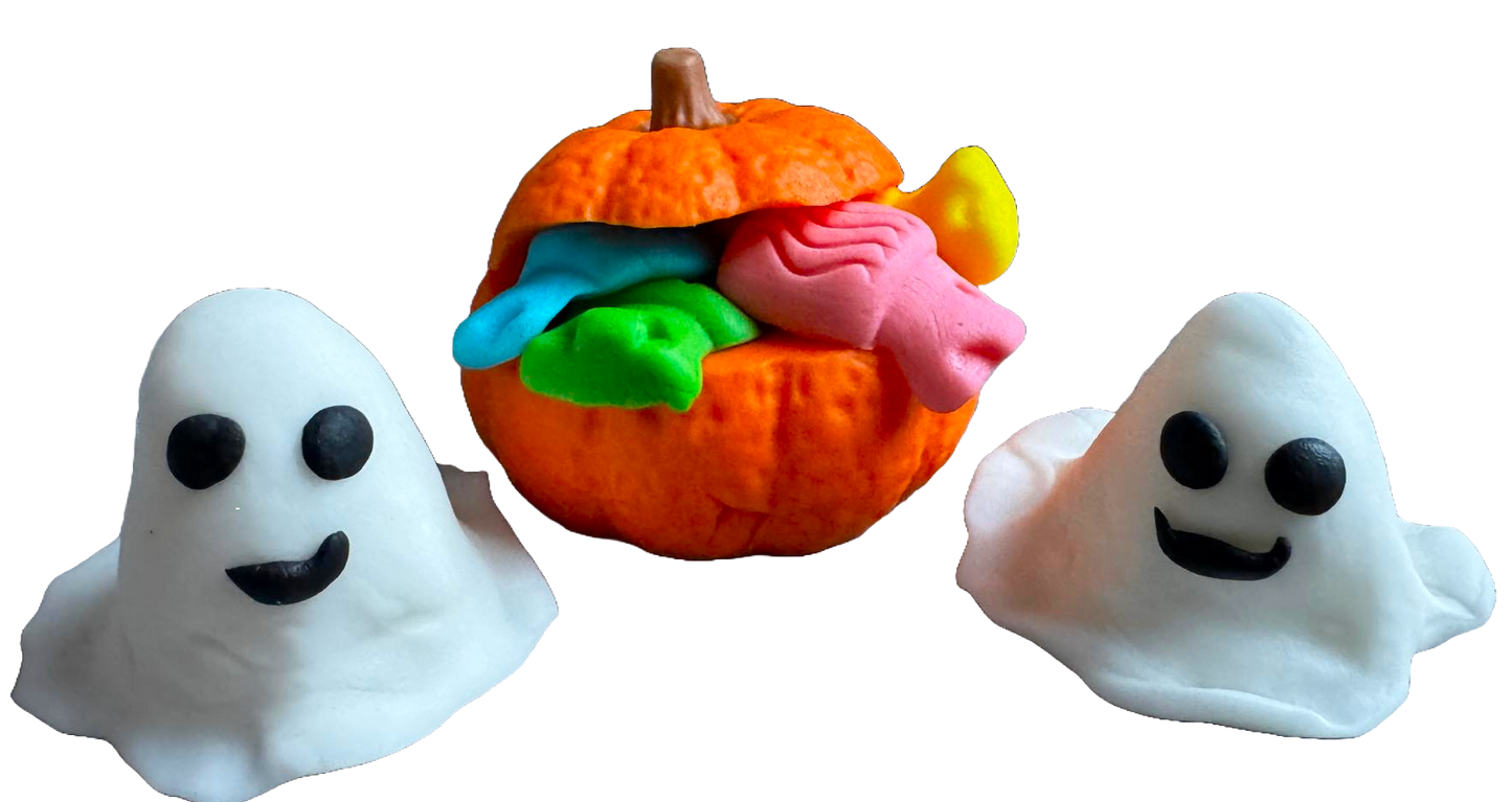 Set 3 decorazioni commestibili in pasta di zucchero, Halloween, fantasmi e zucca con dolciumi Decorazioni in pasta di zucchero Naty Shop