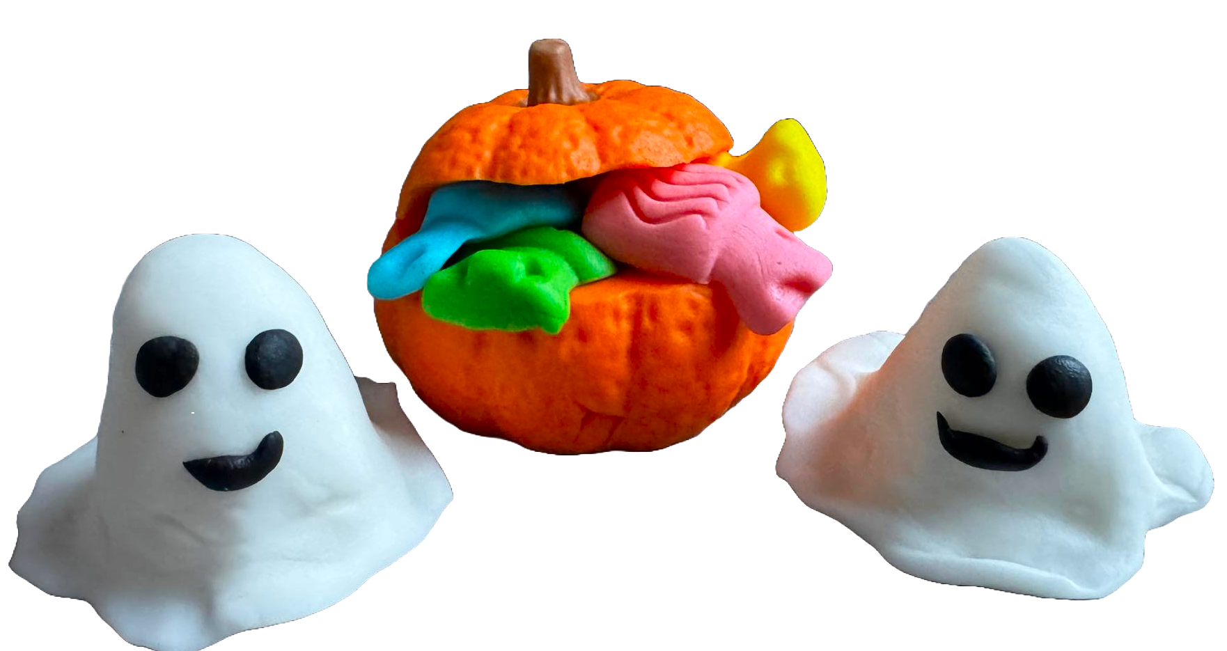 Set 3 decorazioni commestibili in pasta di zucchero, Halloween, fantasmi e zucca con dolciumi Decorazioni in pasta di zucchero Naty Shop