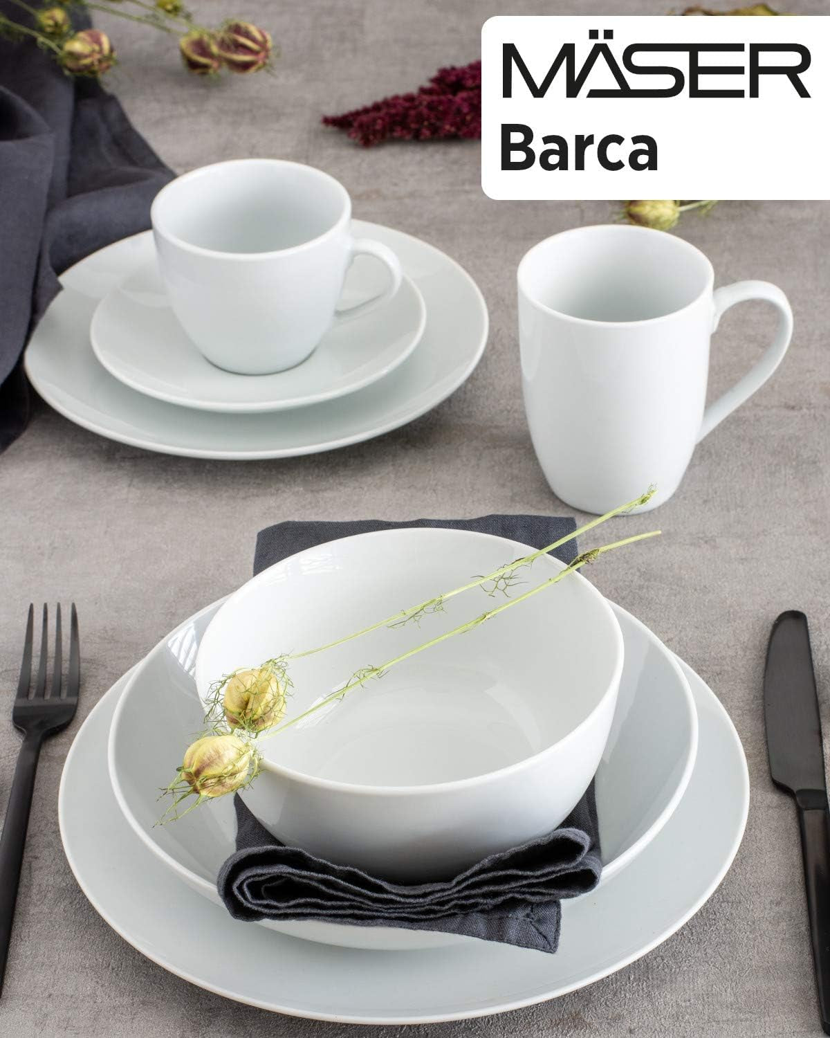 Servizio da tavola Mäser Barca per 6 persone, set da 12, porcellana, bianco