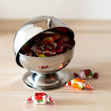 Relaxdays SWEETY Zuccheriera in Acciaio Inox 14 x 13 x 13 cm (A x L x P) Pallina di Zucchero con Coperchio Arrotolabile Scatola per Caramelle Rotonda Argento