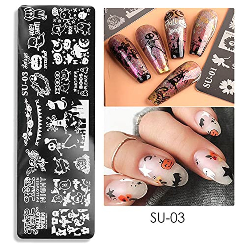 JMEOWIO Nail Stamping Stencil Halloween 6 pezzi Nagelstempel Stencil Nail Art Dekoration Nageldesign Zubehör Böse Gruselige Kürbis-Geisterhexe