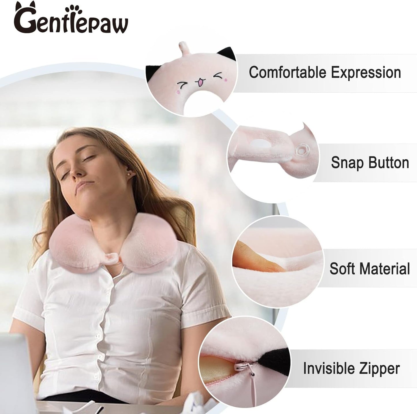 Cuscino per il collo Cuscino per il collo per bambini per aereo Auto treno Viaggio Cuscino da viaggio in memory foam per adulti Cuscino a forma di animale carino Cuscino a forma di U Fodera staccabile (Rosa2) Cuscini ortopedici cervicali Naty Shop