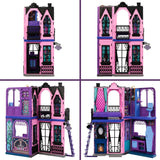 Casa delle bambole Monster High Buh-tique Hotel, set da gioco pieghevole con sorprese spaventose in ogni stanza e oltre 13 set da gioco, inclusi mobili e accessori, JBF16