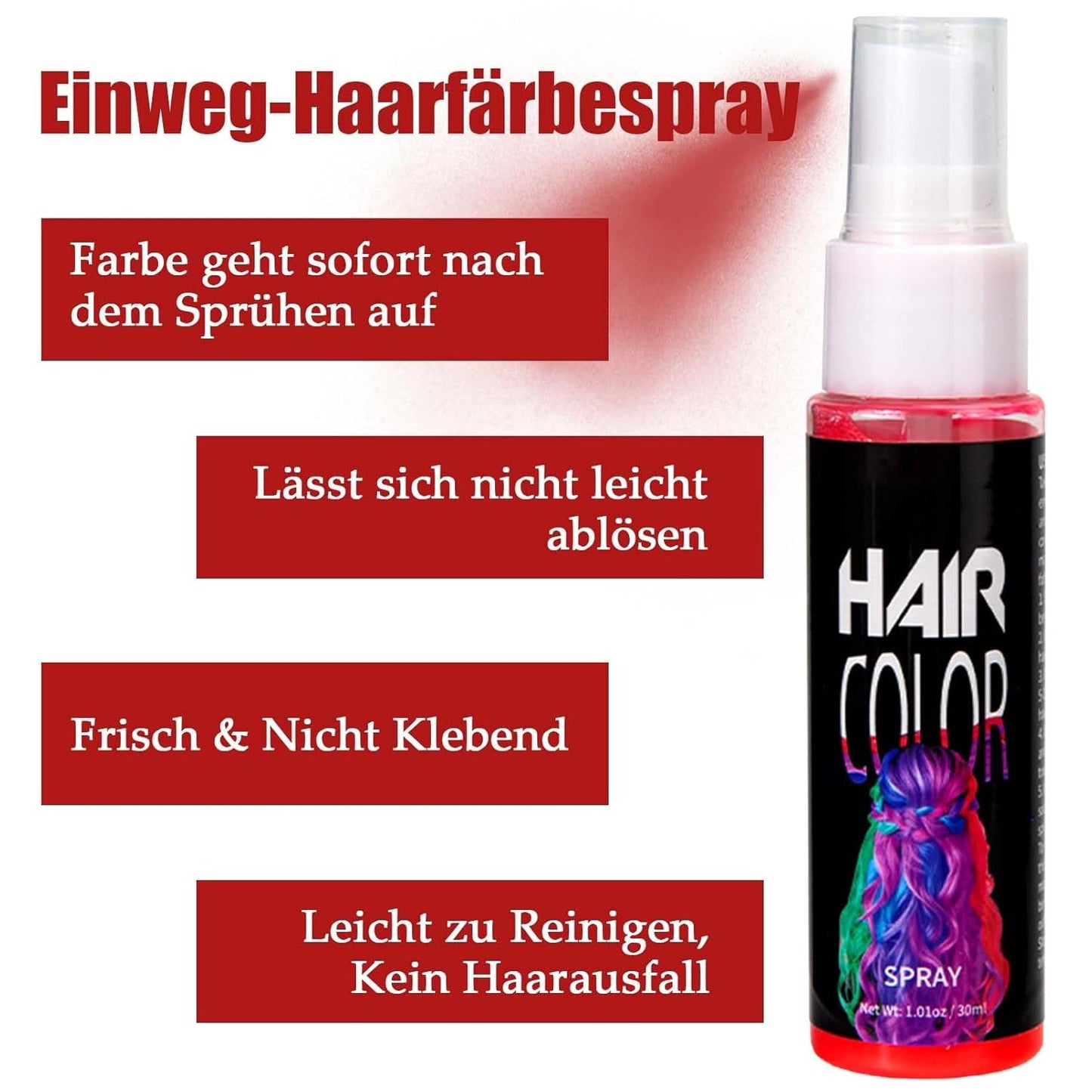 Colore spray per capelli, Tintura per capelli spray rossa temporanea, Tintura per capelli rossa colorata, Tintura per capelli lavabile, Spray per colore rosso vivo, Tintura per capelli istantanea, Tintura per capelli di Carnevale, Halloween, Cosplay, Tintura per capelli per feste Naty Shop