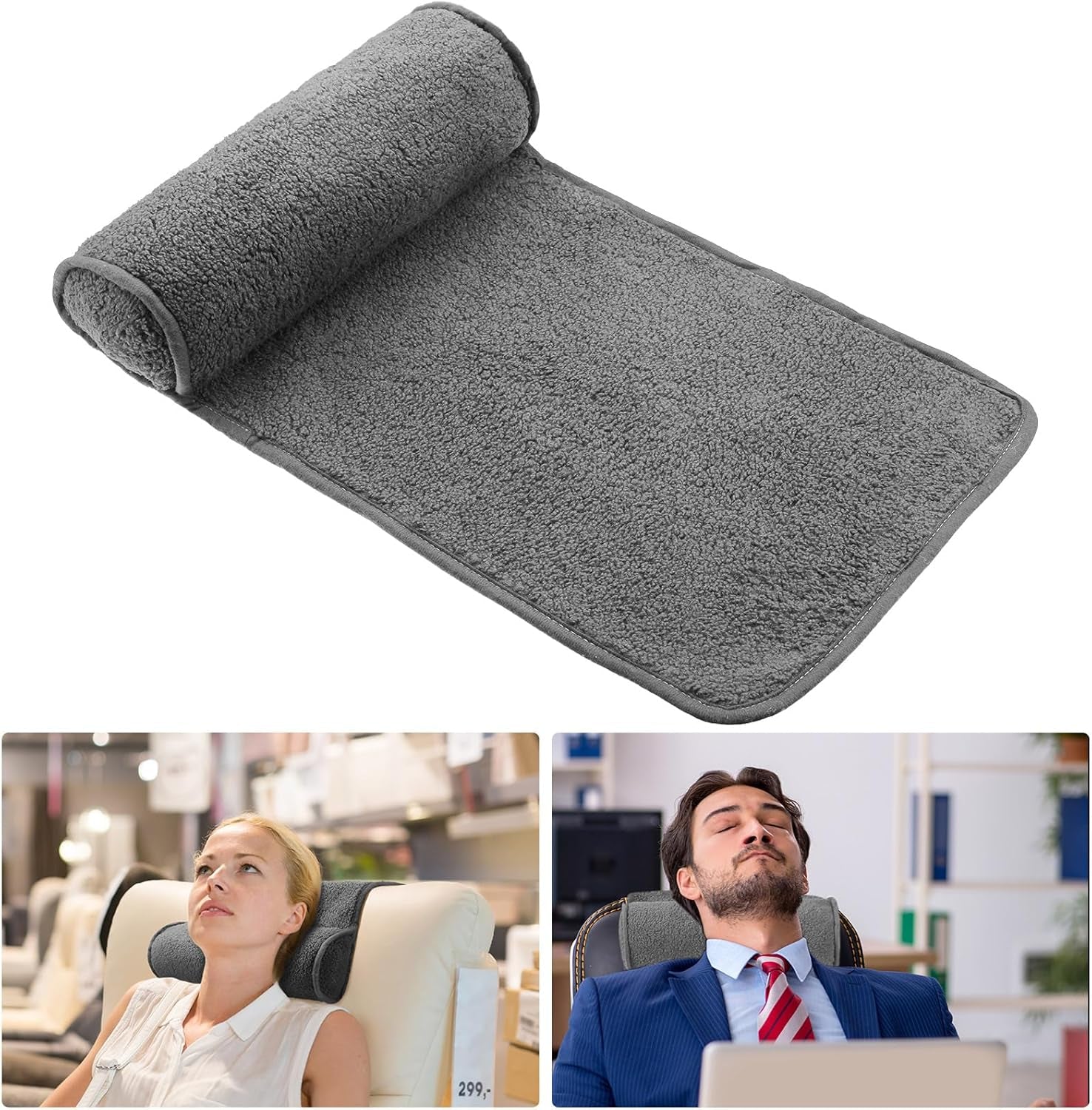 Cuscino per il collo per poltrona reclinabile, Cuscino regolabile in peluche, Protezione per il collo, Pile antiscivolo, Divano, Cuscino per il collo per viaggi, Casa, Lettino, Divano, Poltrona (Grigio scuro)