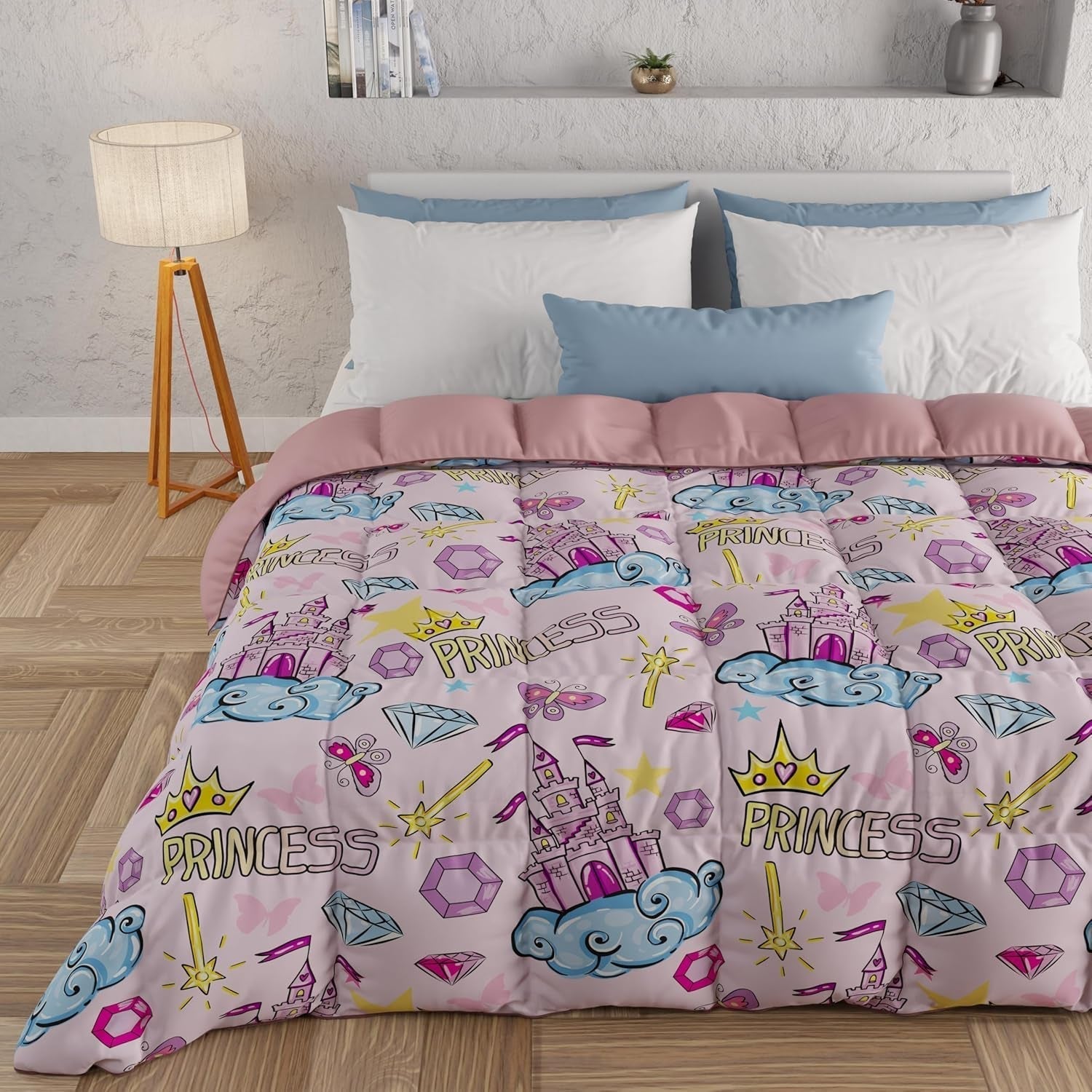 PETTI Artigiani Italiani - Trapunta invernale, Trapunta invernale, Trapunta semplice, Double face, Stampa monocolore e digitale, Microfibra anallergica 100%, Made in Italy Trapunte e trapunte Naty Shop Princess 160 X 190 Cm