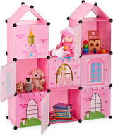 Scaffale modulare Relaxdays per la cameretta dei bambini, design castello principessa, plastica, armadio fai da te con ante, HL: 128 x 110 x 37 cm, rosa