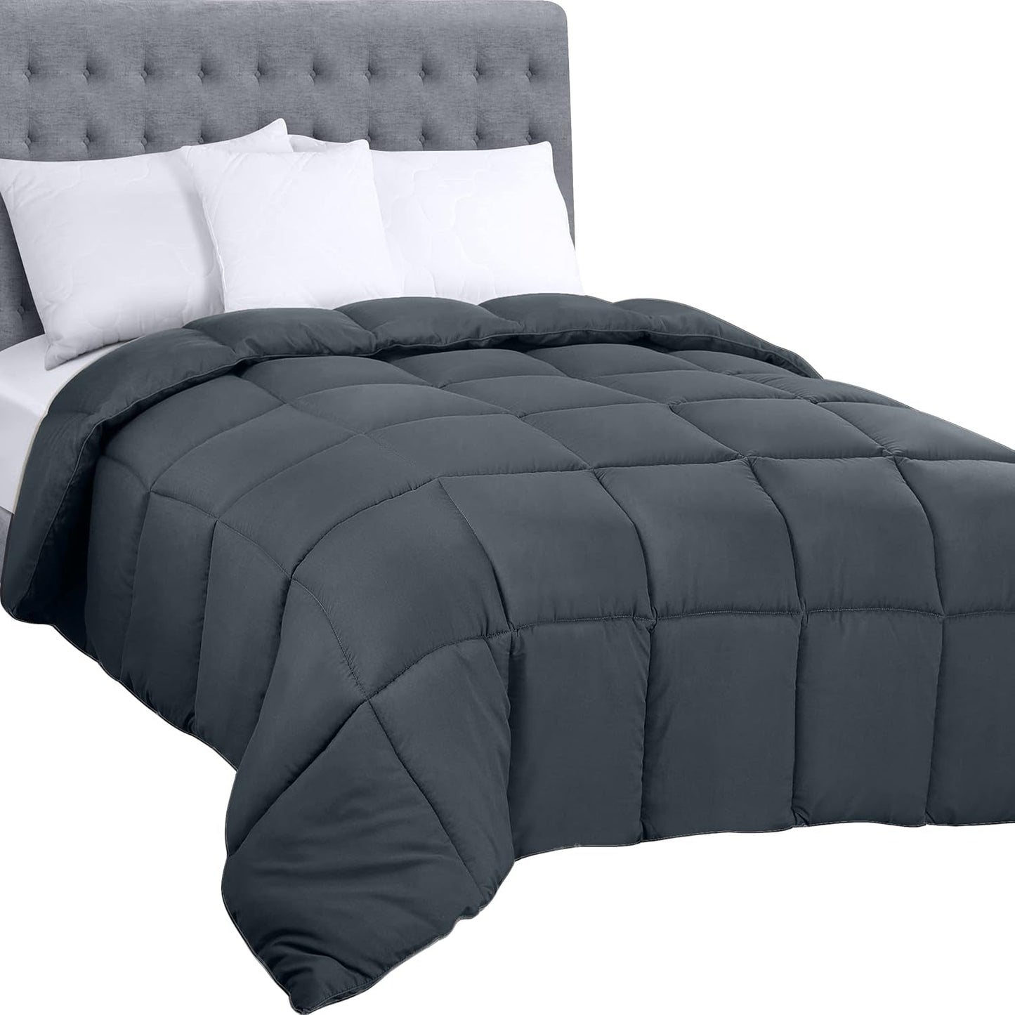 Biancheria da letto Utopia Piumino per tutte le stagioni 250 g/m² Imbottitura in morbida fibra siliconata Letto matrimoniale cucito in scatola (Matrimoniale XL Grigio Chiaro) Naty Shop Piumini e Trapunte Twin Grigio