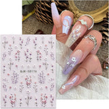 JMEOWIO 3D Nagelsticker Blumen Nail Art Sticker Selbstklebend Nagelaufkleber 5D Stereoscopico Frühling Sommer Dekoration Nageldesign Zubehör 4 Blatt