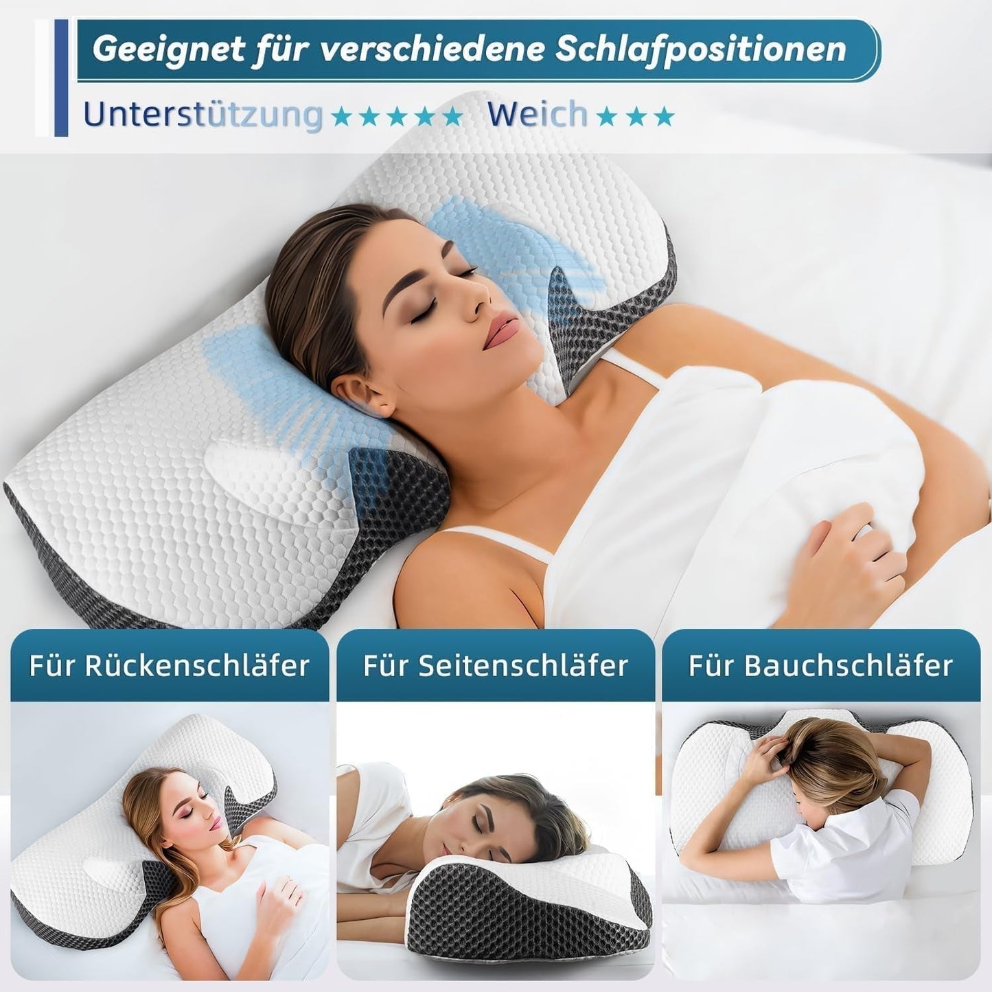 IDEA Cuscino per Dolore al Collo Cuscino Ortopedico in Memory Foam Cuscino Cuscino per Collo ergonomico per un Supporto Ottimale Cuscino Antirussamento per Dormire Laterale, Schiena e Addominale Cuscini Ortopedici Cervicali Naty Shop