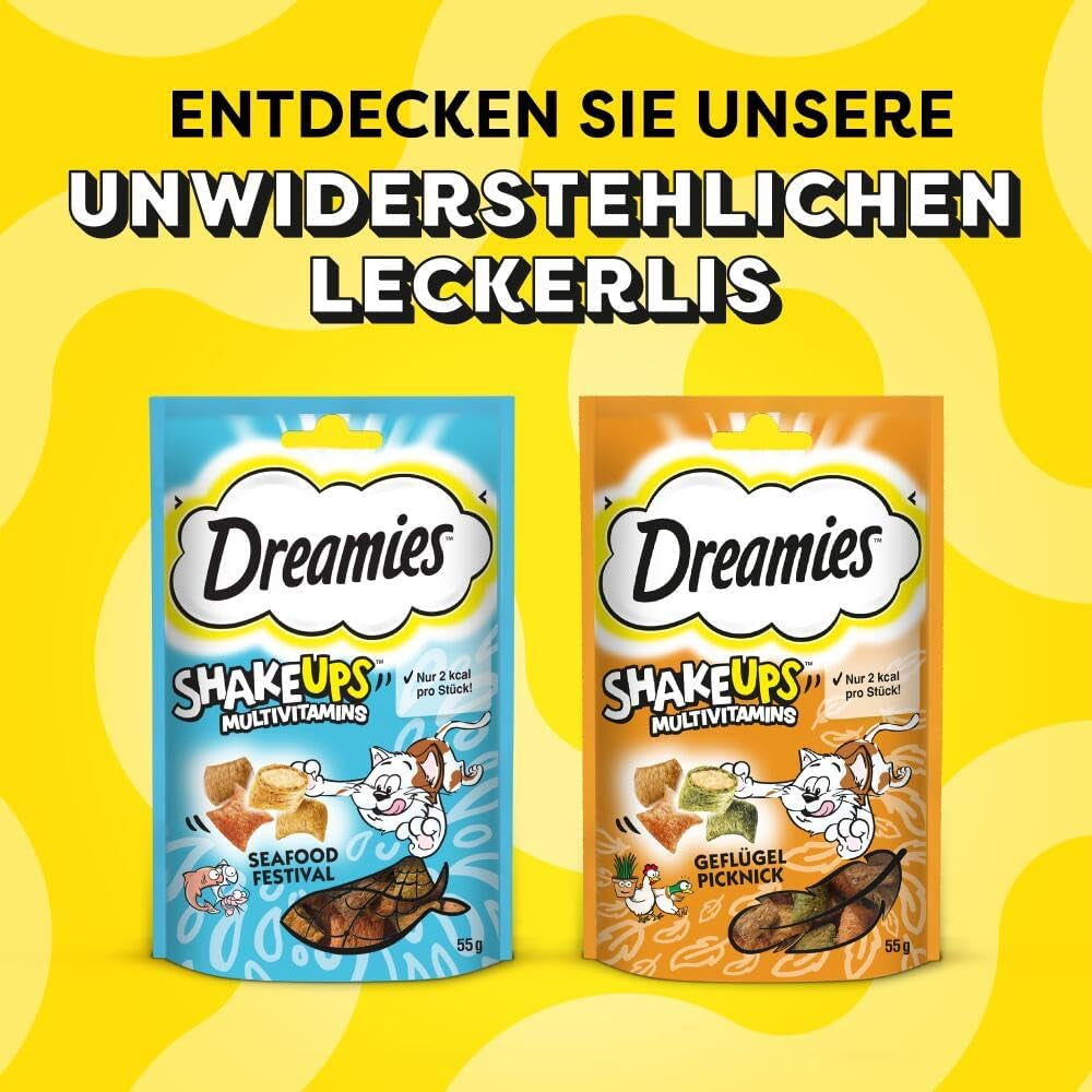 DREAMIES SHAKE UPS Snack multivitaminici per gatti Seafood Festival in bustine porzionate - 55g (6 bustine)