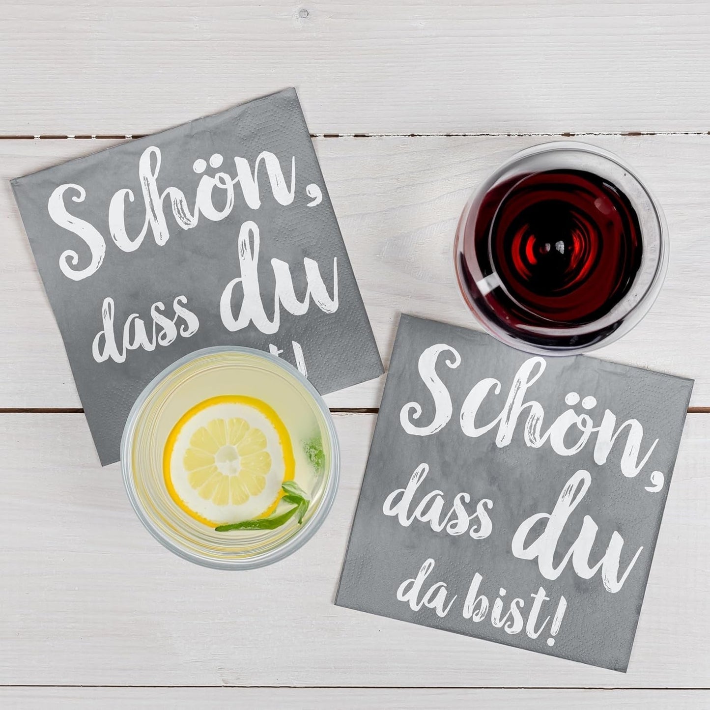 Tovaglioli da cocktail HEKU 'Schön Dass Du Da Bist', 3 strati, 25X25Cm, 150 pezzi I Design elegante I Ideale per festeggiamenti I Praticamente confezionato