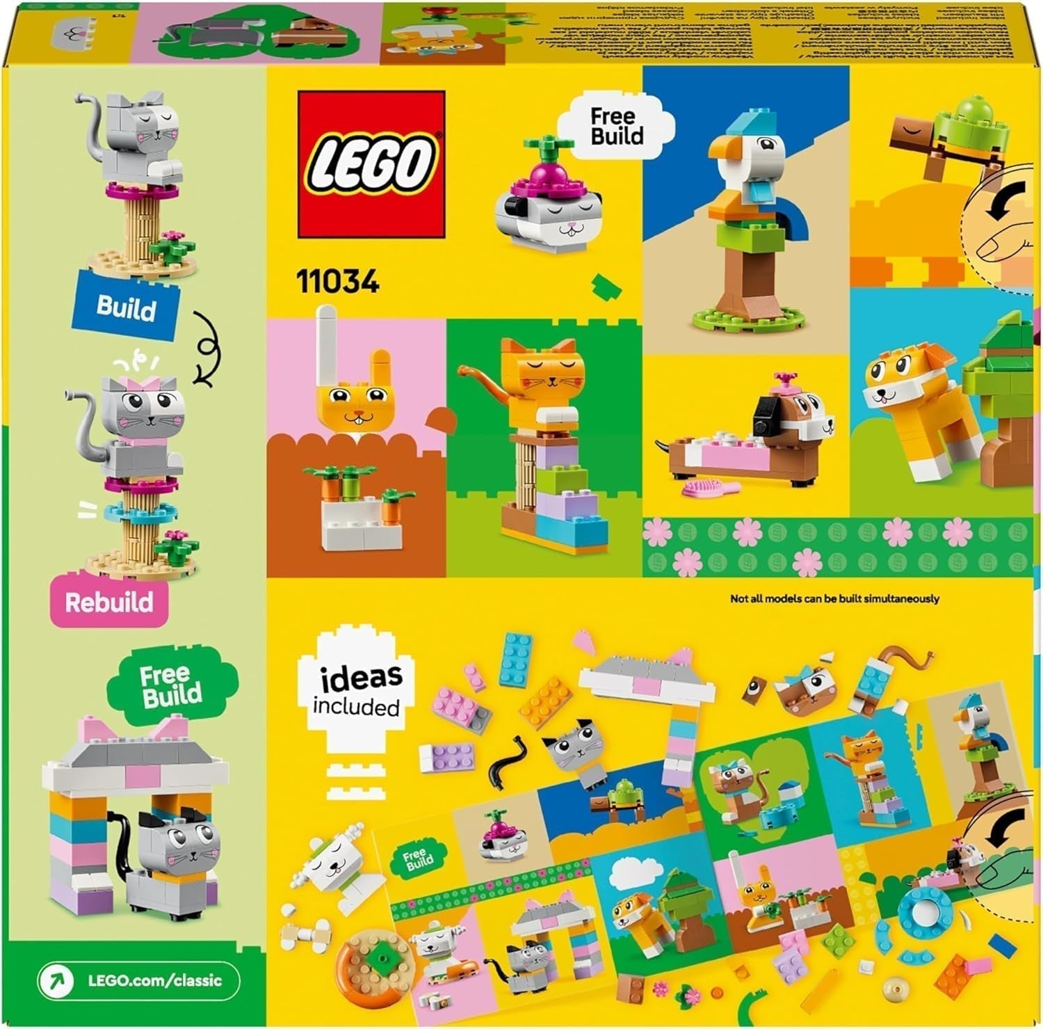 Animali creativi LEGO Classic, scatola con mattoncini colorati, costruisci figurine di animali in mattoncini come cane, gatto, coniglio, criceto e uccello, giocattolo da costruzione per ragazzi e ragazze a partire da 5 anni 11034 Set da costruzione Besuche den LEGO-Store