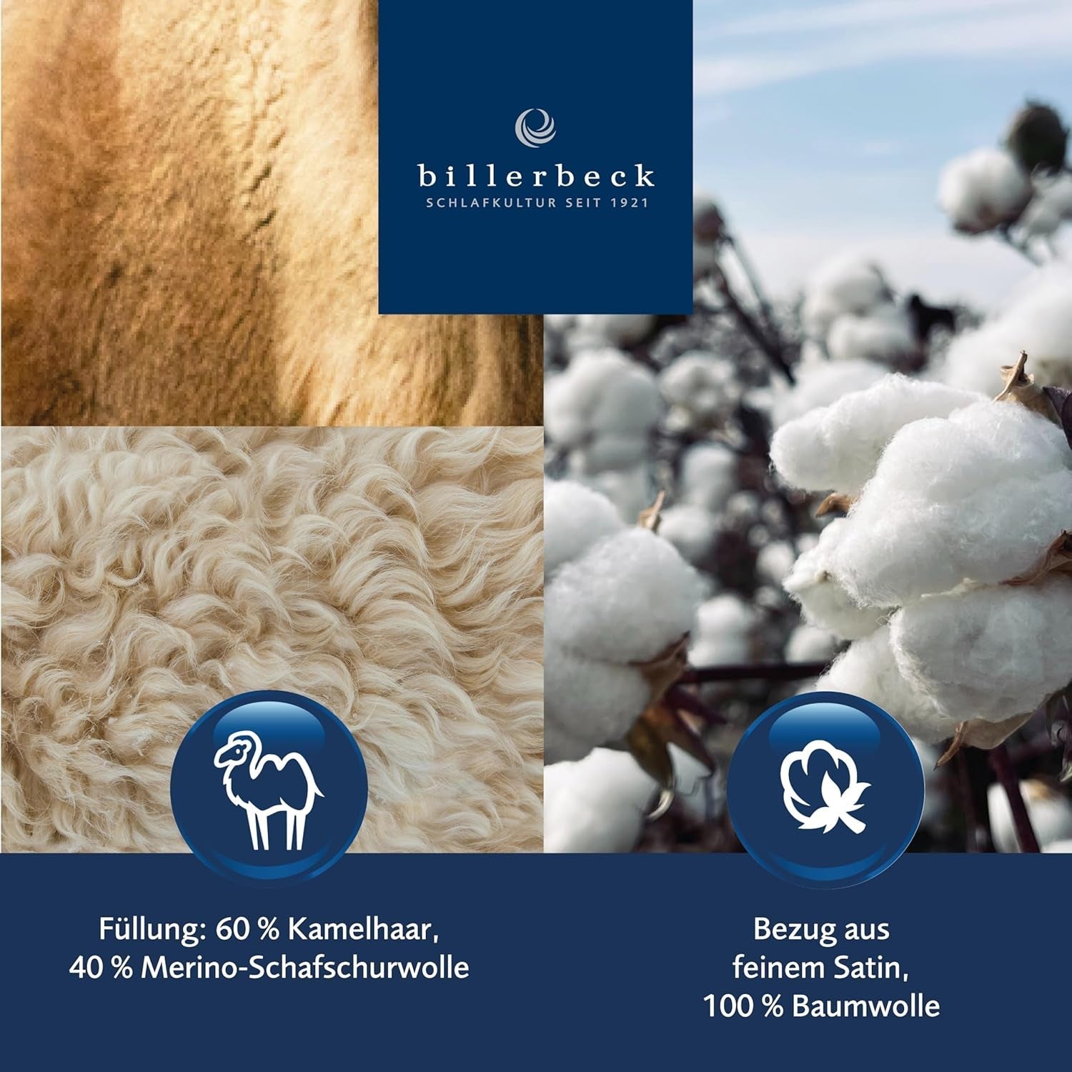 Billerbeck E48 Kairo trapunta - Trapunta estiva - 135 X 200 Cm - Trapunta rinfrescante - Con 60% pelo di cammello 40% lana vergine Trapunte e trapunte Naty Shop