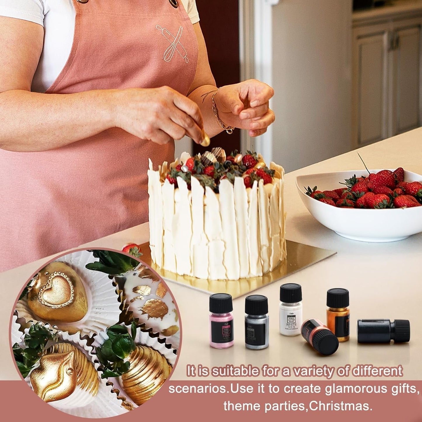 Glitter commestibili liquidi - 6 colori metallici, polvere glitter commestibile liquida per decorare torte, dolci, macaron - colorante alimentare metallizzato, colori glitter per biscotti, fondente, torte, muffin