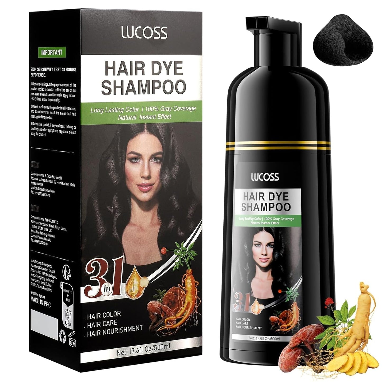 Shampoo Istantaneo Per Capelli Neri, Shampoo Per Tinture Naturali Per Capelli, Copertura Dei Capelli Grigi Al 100% - Facile E Veloce, Tintura Per Capelli Neri Semi Permanente, Shampoo Per Tinture Per Capelli Per Uomini e Donne Naty Shop Tinture Per Capelli Neri