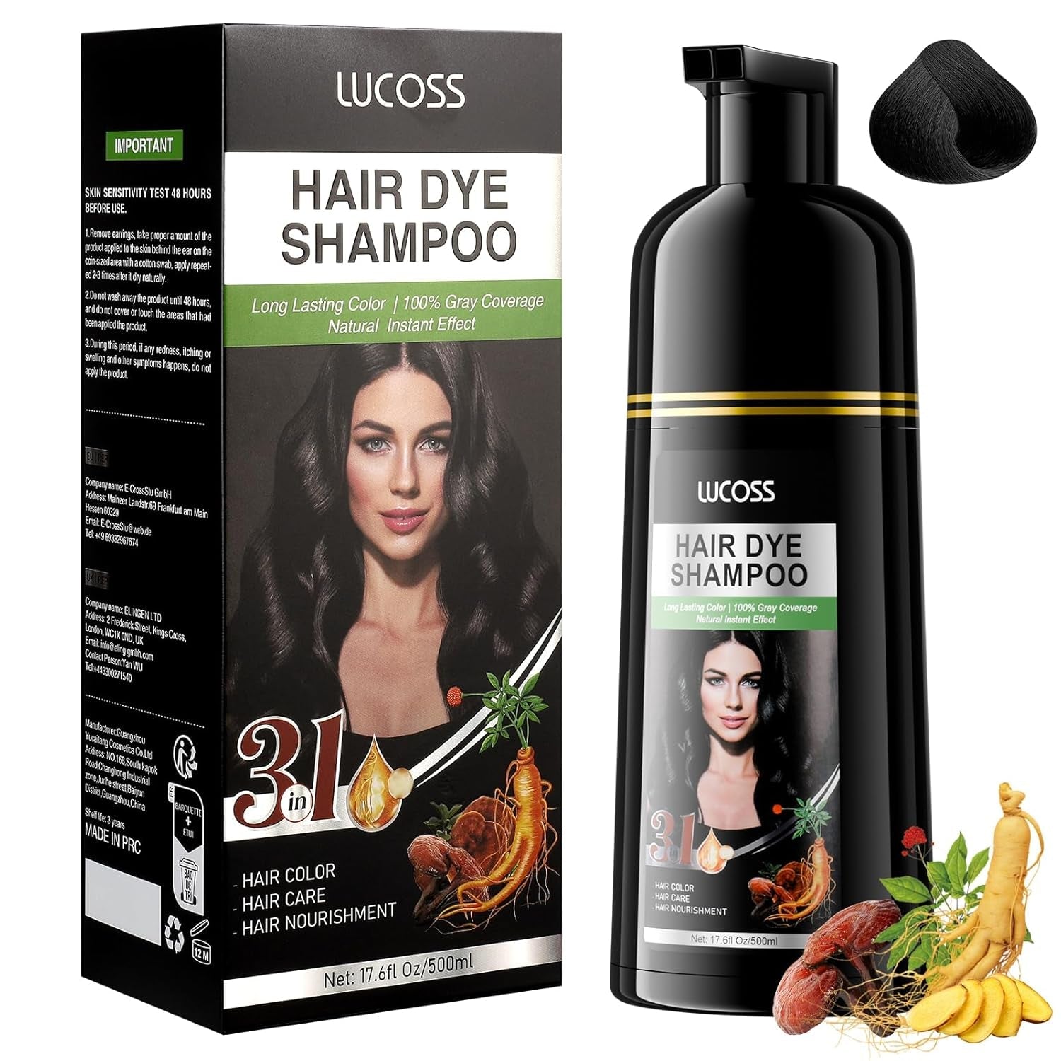 Shampoo Istantaneo Per Capelli Neri, Shampoo Per Tinture Naturali Per Capelli, Copertura Dei Capelli Grigi Al 100% - Facile E Veloce, Tintura Per Capelli Neri Semi Permanente, Shampoo Per Tinture Per Capelli Per Uomini e Donne Naty Shop Tinture Per Capelli Neri