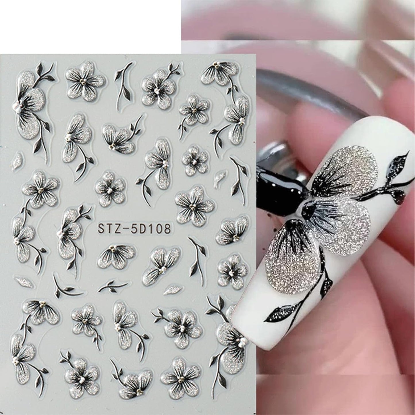 JMEOWIO 6 Blatt 3D Nagelsticker Blumen Nail Art Sticker Selbstklebend Nagelaufkleber 5D Stereoscopico Frühling Sommer Blumen Dekoration Nageldesign Zubehör