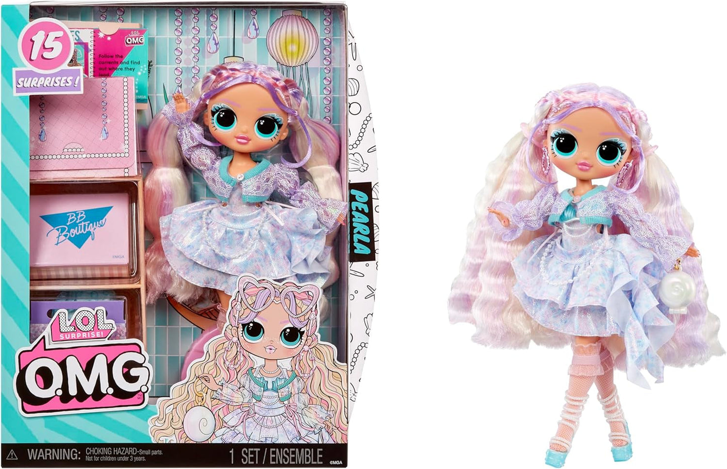 LOL Sorpresa! OMG Pearla Fashion Doll con 15 sorprese - Bambola con abito stile sirena e accessori - Dai 4 anni in su