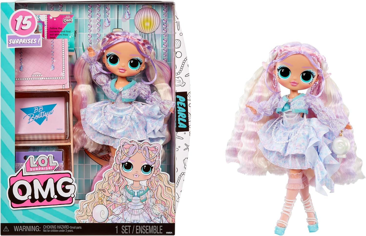LOL Sorpresa! OMG Pearla Fashion Doll con 15 sorprese - Bambola con abito stile sirena e accessori - Dai 4 anni in su