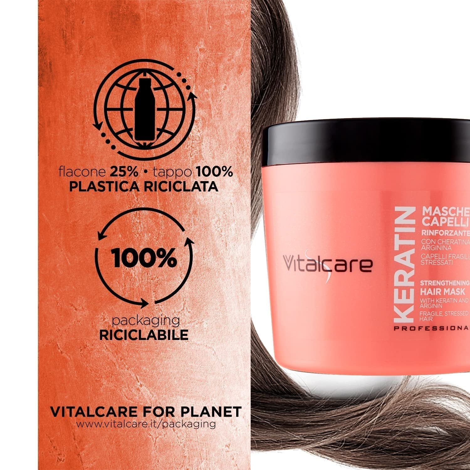 | Cheratina - Maschera rinforzante per capelli fragili e danneggiati con cheratina e arginina per capelli più forti e morbidi 4 x 500 ml Naty Shop Hair Mask
