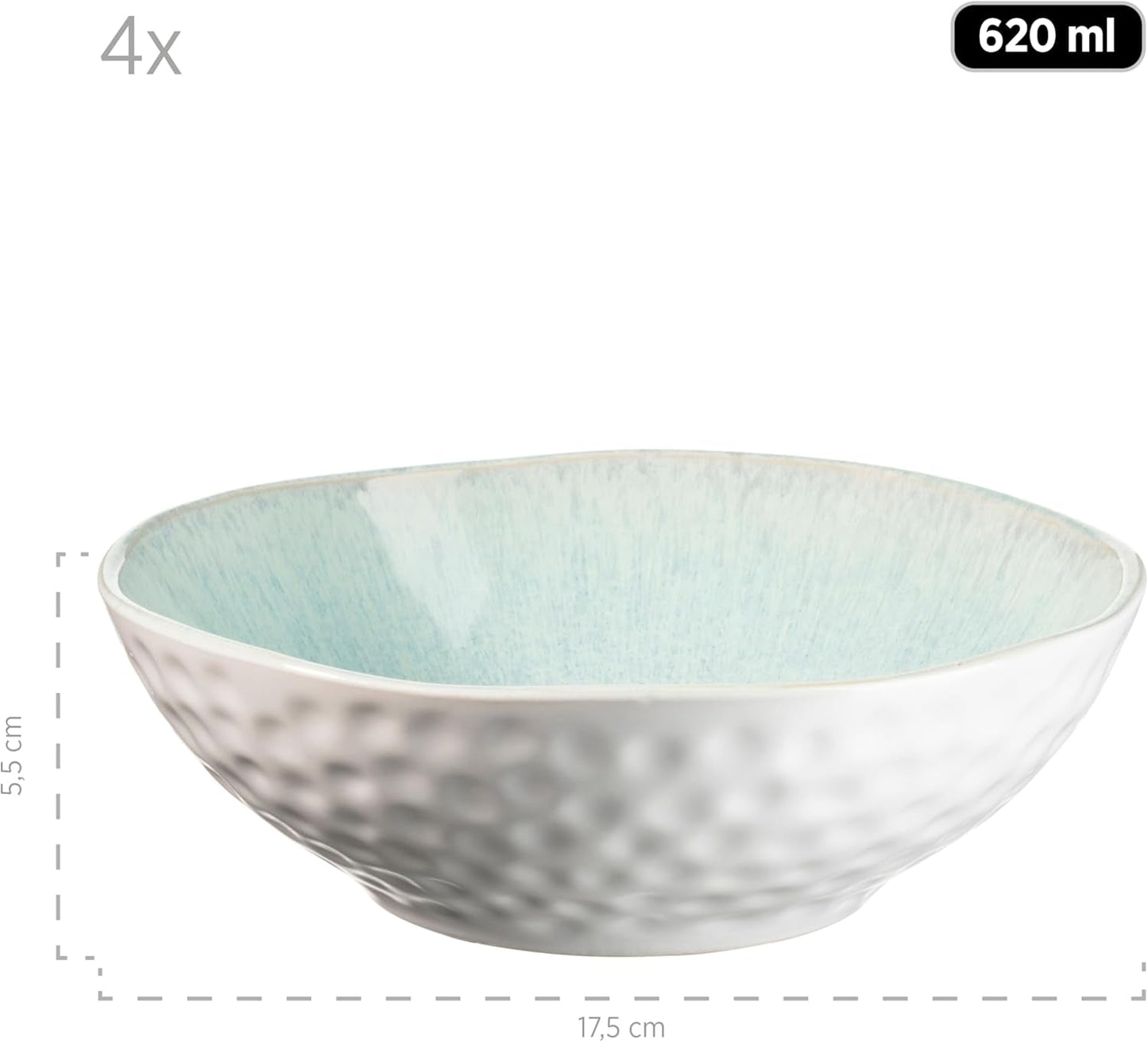 MÄSER Serie Frozen, servizio di stoviglie in ceramica per 4 persone, servizio combinato da 16 pezzi con forme organiche, servizio colorato, gres, verde turchese