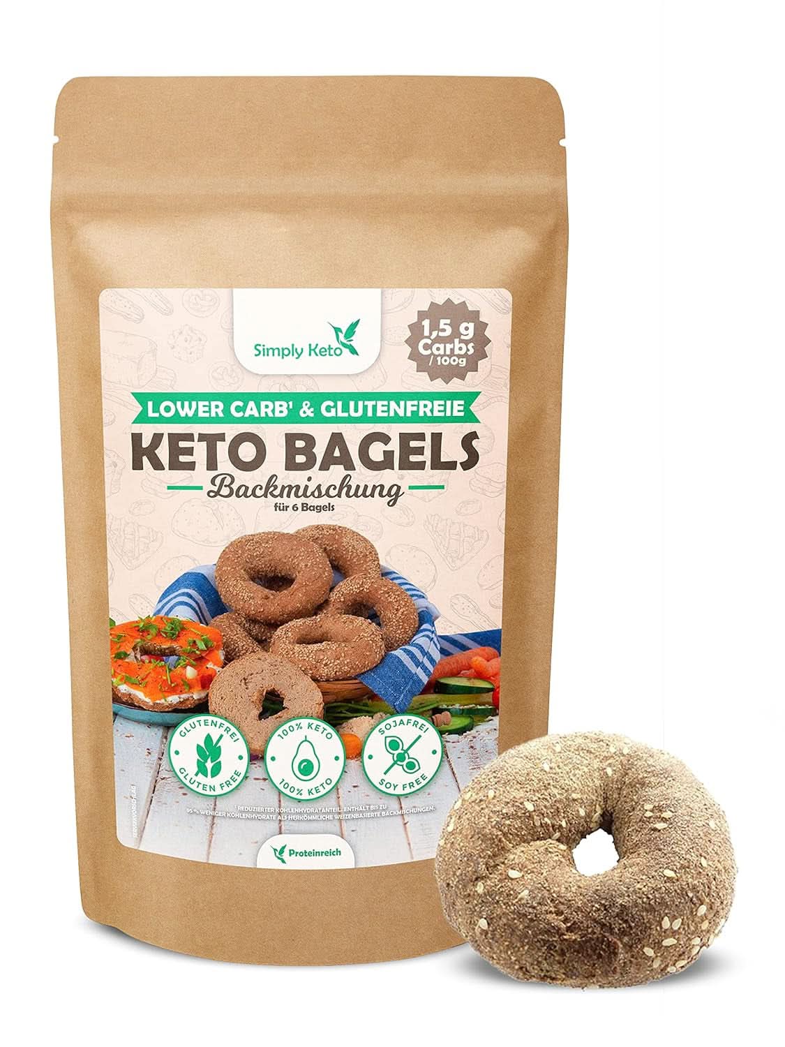 Simply Keto Lower Carb* Preparato per dolci per bagel per dieta Low Carb* e chetogenica - senza lattosio e glutine - 335 grammi Naty Shop Kitchen