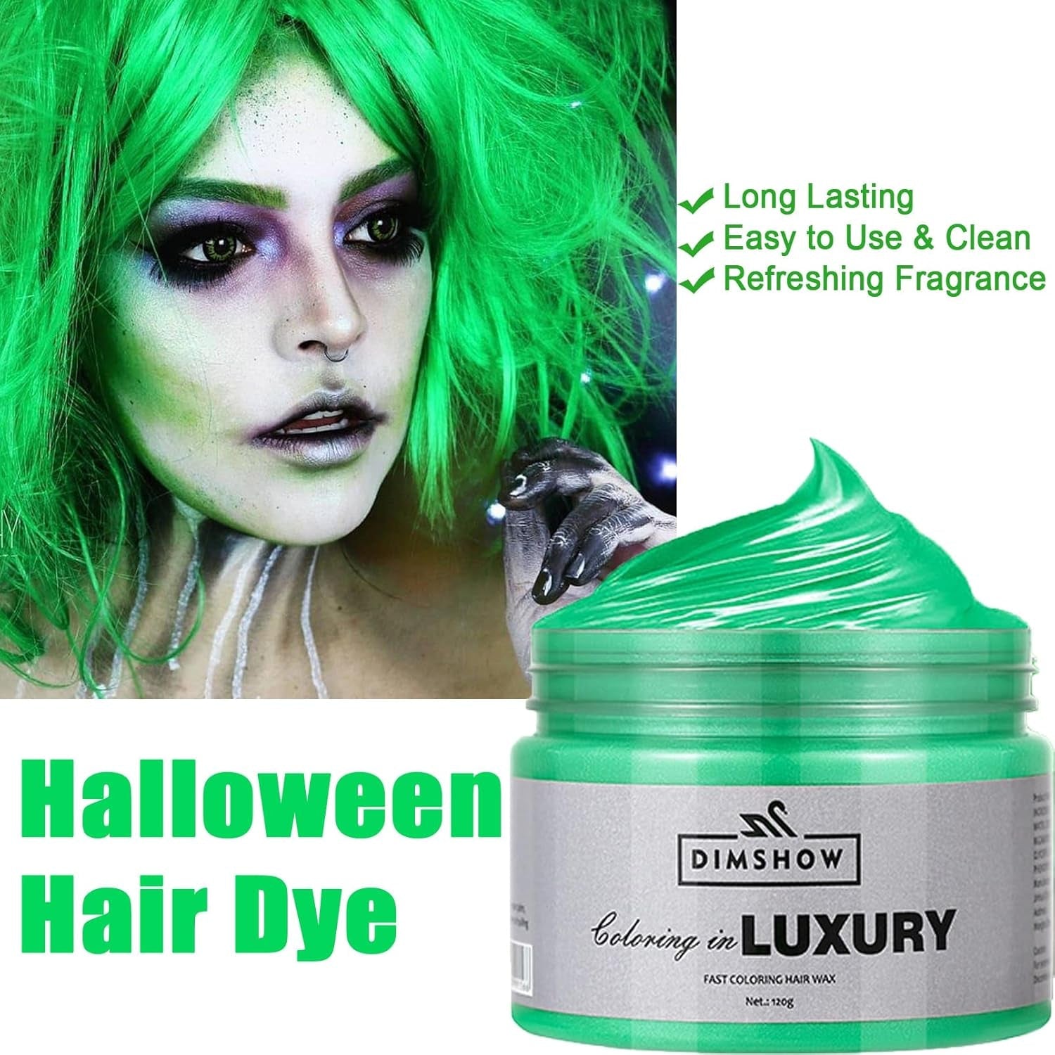 Cera temporanea per capelli verde, spray temporaneo per capelli Crazy Green, fango semipermanente lavabile, tinta per capelli monouso, pasta per capelli per styling istantaneo, tinta naturale per feste, attività e tinture per capelli Naty Shop per Halloween