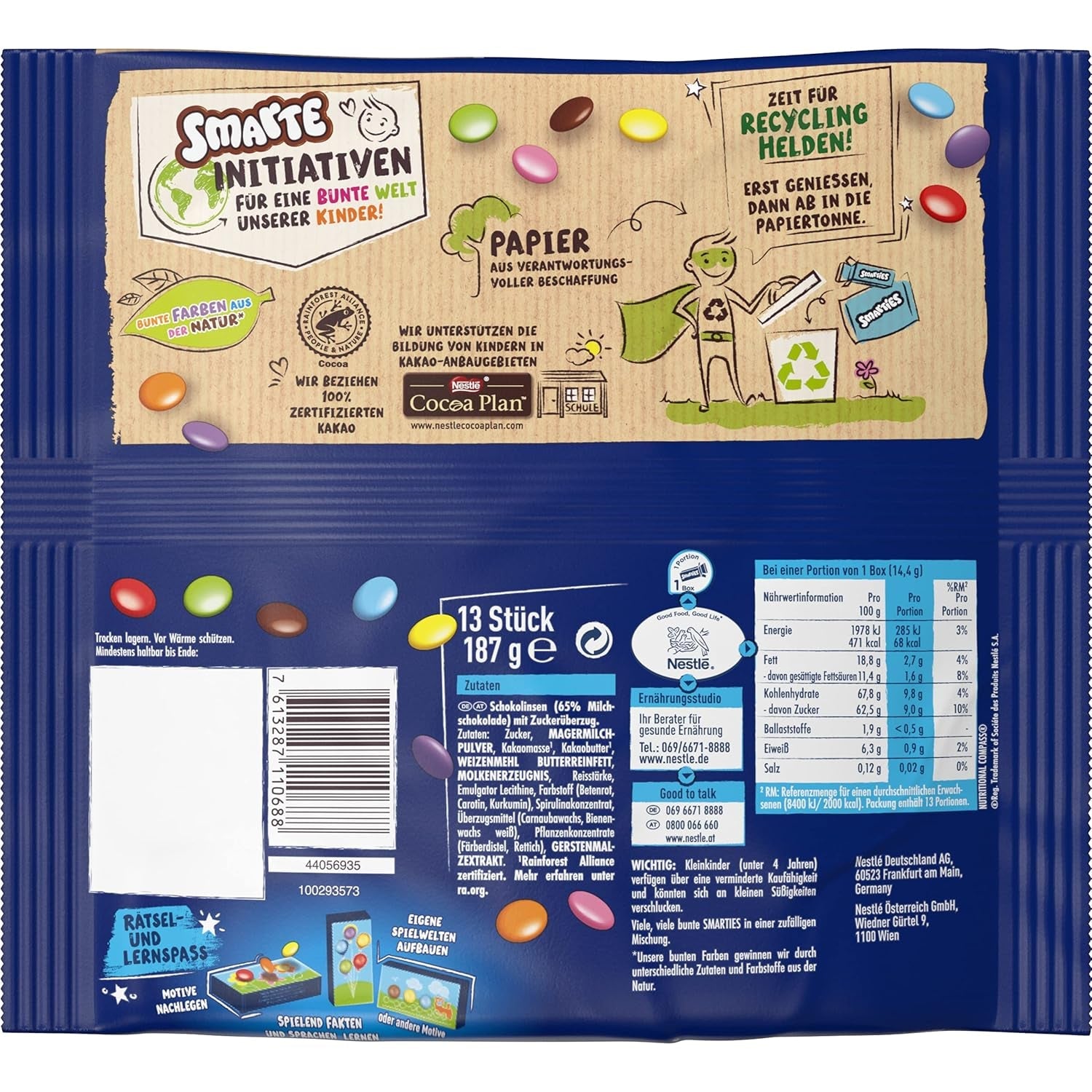Nestlé SMARTIES Mini Lenticchie Piccole Confezionate Singolarmente con Cioccolato Al Latte Confezione Da 3 (1 x 187g)