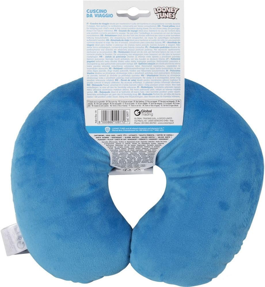 Warner Bros Looney Tunes Cuscino per il collo per neonate Morbido viaggio per auto Bugs Bunny Daffy Duck Silvestro Titti Comfort Cartoon Blu Naty Shop Cuscini da viaggio