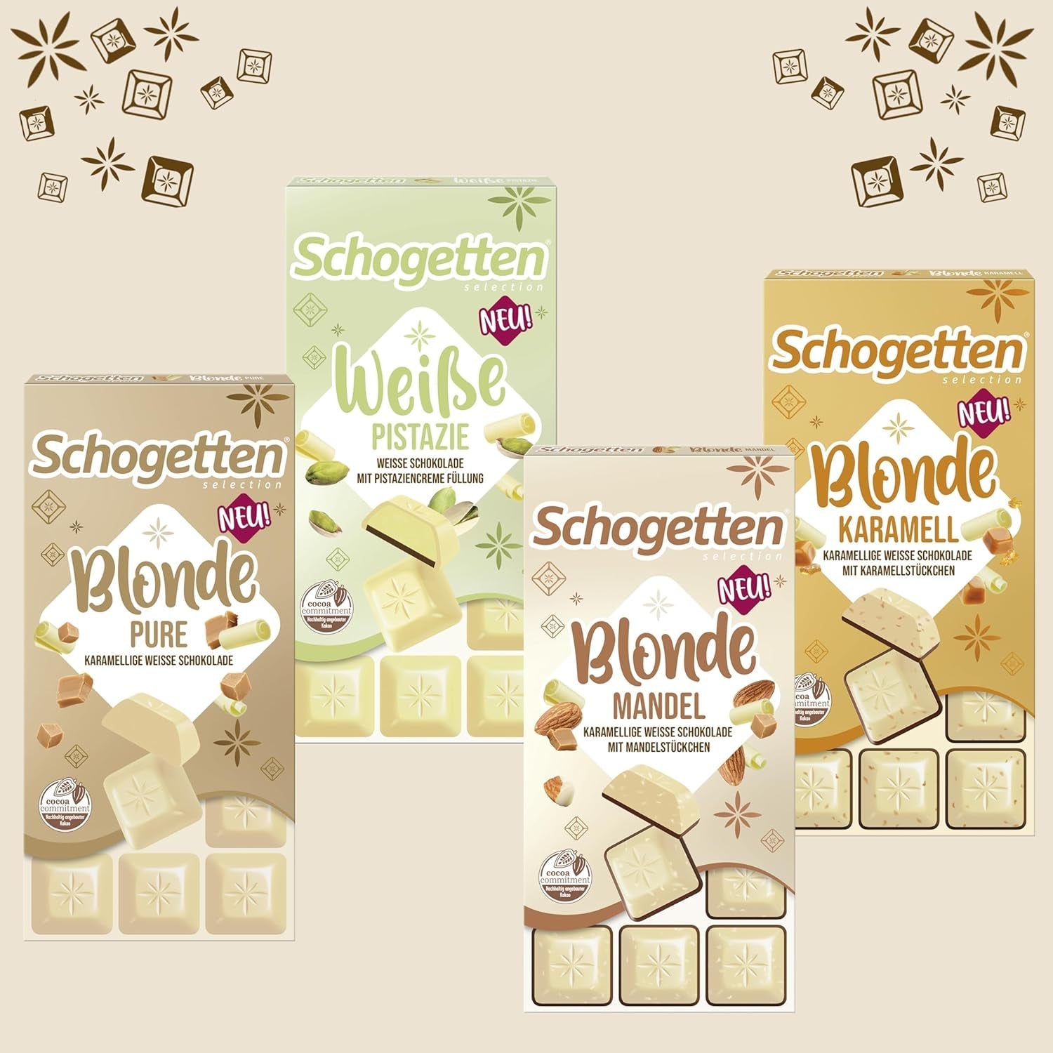 Schogetten Blonde Pure I Cioccolato bianco con caramello I 100 g I porzionato singolarmente (confezione da 2)