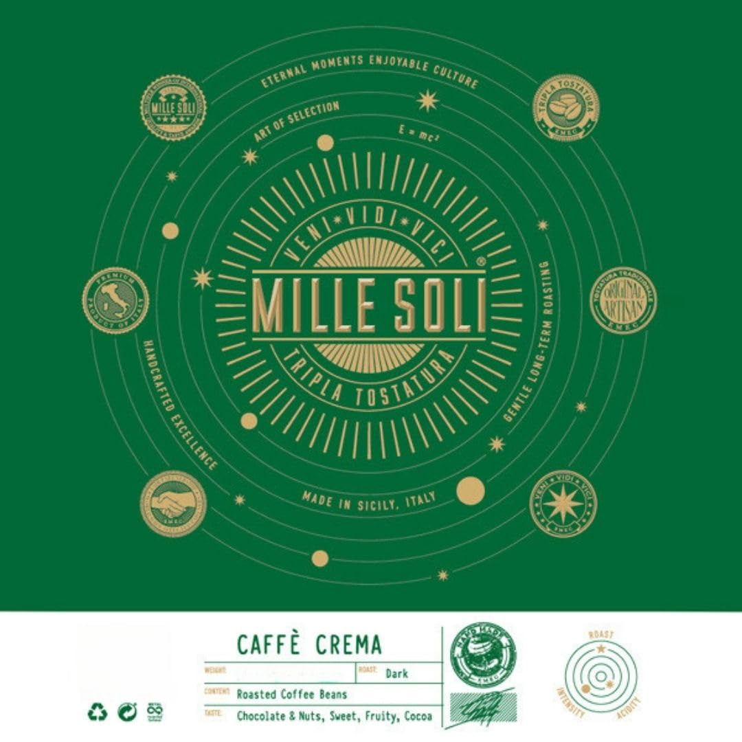 Caffè Crema - Chicchi di caffè tostati in Sicilia - Tradizionale processo di tostatura lunga con crema perfetta, sacchetto da 250 g, acidità bassissima per macchine completamente automatiche e portafiltro