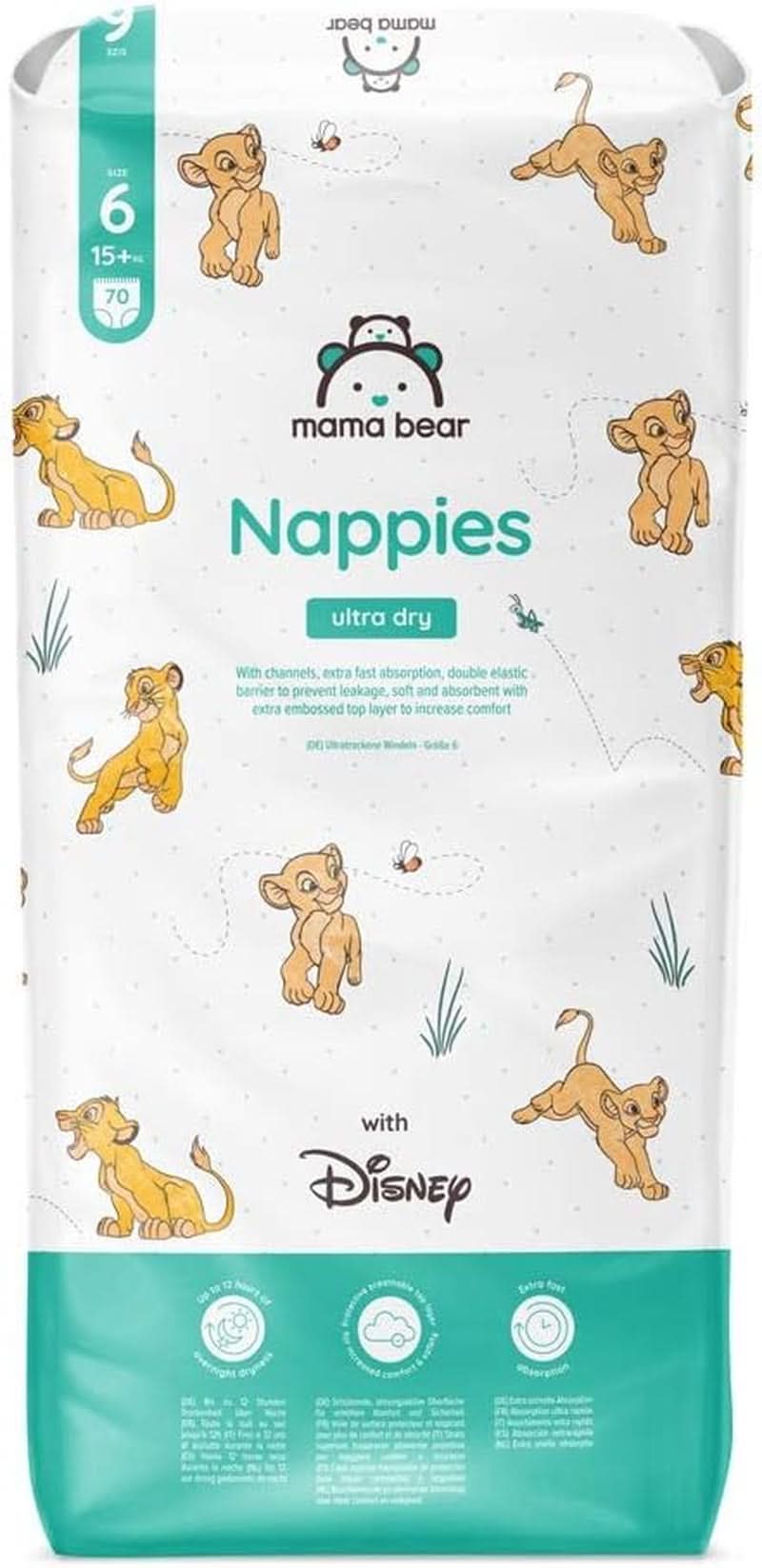 Mama Bear Disney Pannolini Ultra Dry Taglia 4 (8-14kg), Bianco, 84 Pezzi (1 Confezione) Naty Shop Taglia 6 (15+kg) Confezione Singola