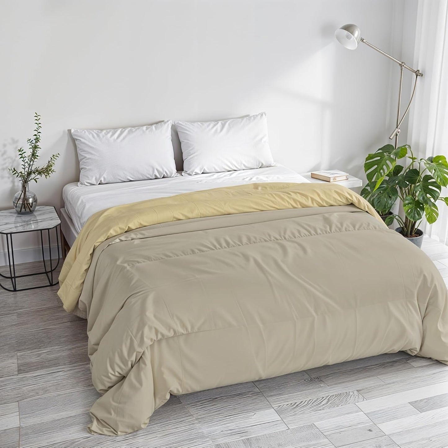 Coperta invernale basic, tinta unita e foderata, verde scuro/crema, 200X245Cm Naty Shop Piumini e trapunte Tortora/crema 250X245Cm