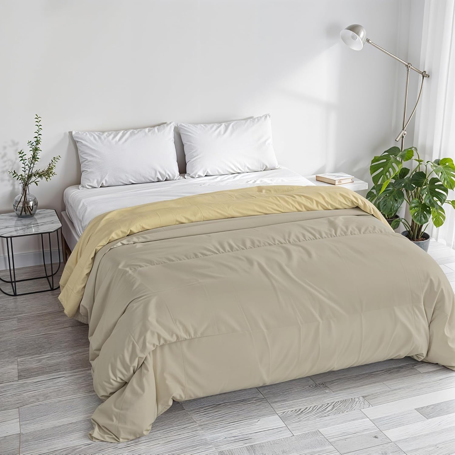 Coperta invernale basic, tinta unita e foderata, verde scuro/crema, 200X245Cm Naty Shop Piumini e trapunte Tortora/crema 250X245Cm