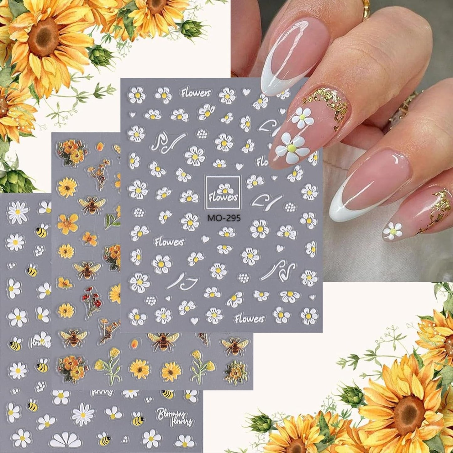 Set di 3 adesivi per unghie: fogli adesivi personalizzati con fiori e decorazioni per unghie, adesivi per unghie artistiche per tatuaggi creativi e decorazioni per unghie
