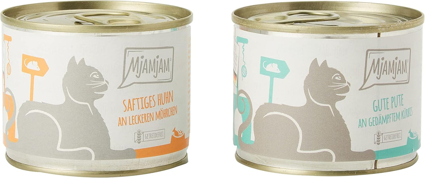 MjAMjAM - Cibo umido premium per gatti - Monopack I - con pollo e tacchino, confezione da 6 (6 x 200 g), senza cereali con carne extra