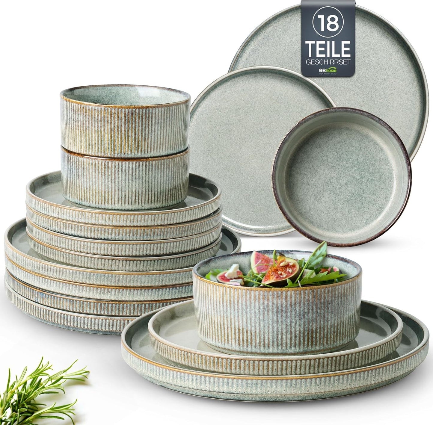 GBhome Set di Stoviglie in Ceramica per 6 Persone 18 Pezzi Set di Stoviglie in Porcellana Fatta a Mano con Smalto Reattivo Set di Ciotole e Piatti Utilizzabili nel Microonde e in Lavastoviglie