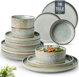GBhome Set di Stoviglie in Ceramica per 6 Persone 18 Pezzi Set di Stoviglie in Porcellana Fatta a Mano con Smalto Reattivo Set di Ciotole e Piatti Utilizzabili nel Microonde e in Lavastoviglie