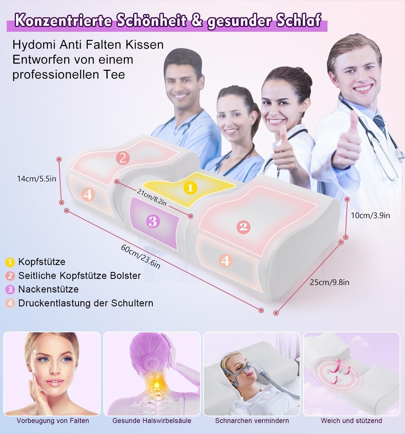 Cuscino antirughe Hydomi Cuscino di bellezza antietà 2 in 1 Cuscino di supporto per il collo ortopedico Cuscino per dolori al collo e alle spalle Cuscino in memory foam per mantenere la testa dritta Cuscini ortopedici cervicali Naty Shop