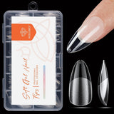 Modelones Nail Tips 216 pezzi - Set di punte per unghie a copertura totale, Set di punte in gel morbido, Punte per unghie in resina PMMA pre-lucidatura, Colla fai-da-te su unghie artificiali, Mandorle corte XS