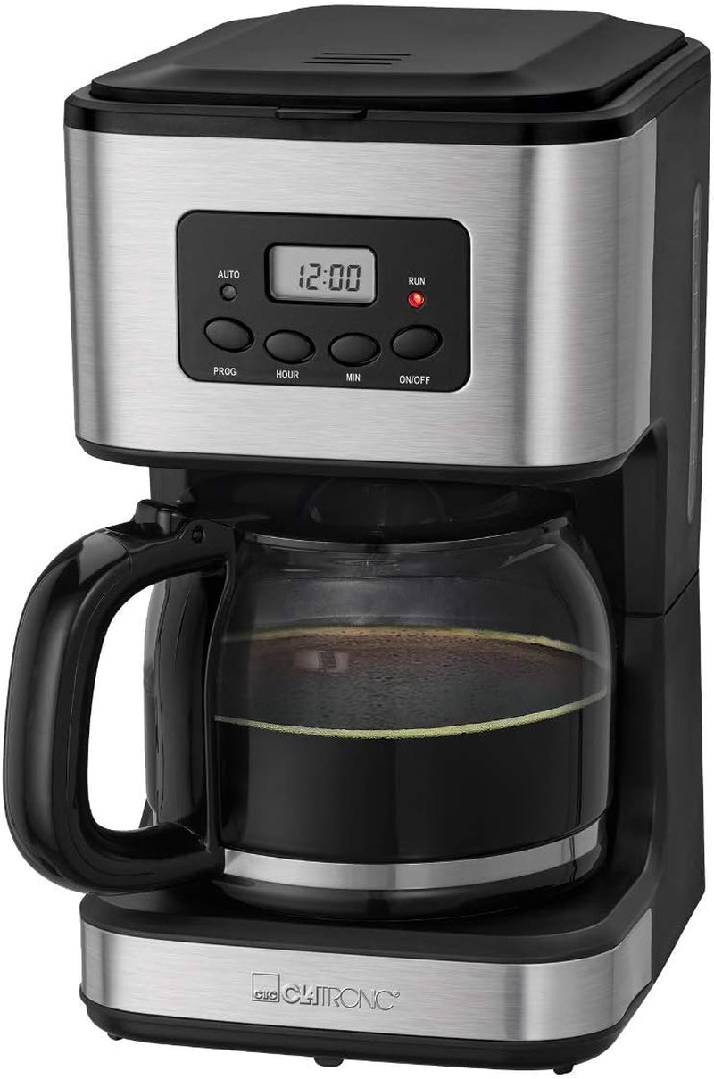 Caffettiera Clatronic® con timer, caraffa da 1,5 litri per 12-14 tazze di caffè, timer LCD 24h, funzione mantenimento in caldo, antigoccia, filtro removibile, display e spie luminose, 900W - KA 3642