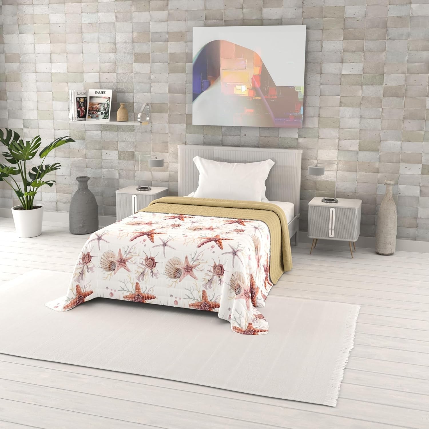 Trapunta Estiva Stampata Fantasia, Imbottitura in Poliestere, Petali, 260X270Cm
