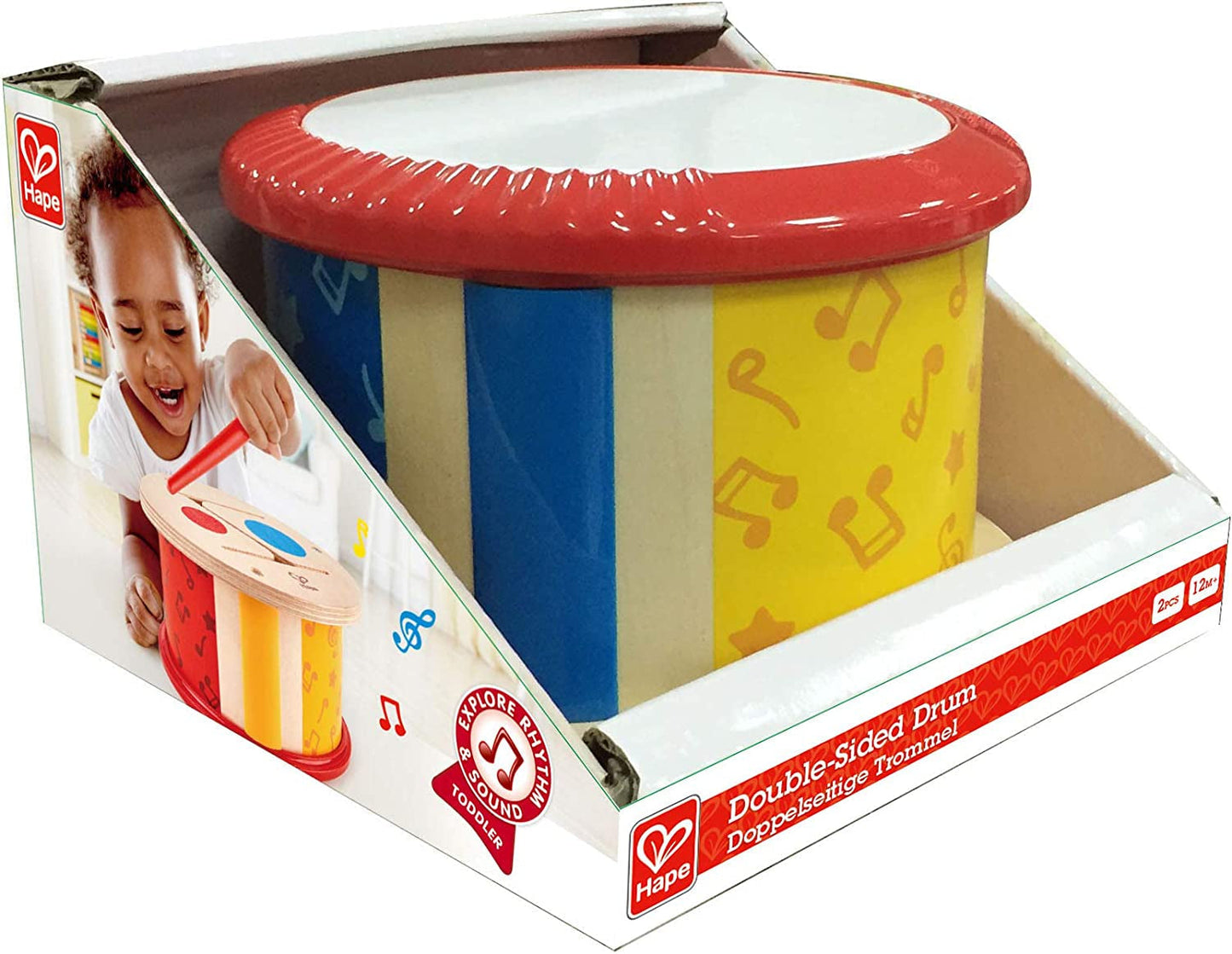 Tamburo di legno a doppia faccia Hape | giocattolo musicale per bambini piccoli Jucarii Bebe Naty Shop