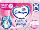 Colcasa Care & Protect 3 x 12 carta igienica con tecnologia Odour Block, neutralizza i cattivi odori, confezione da 36 rotoli, 3 veli, rotoli rosa dal profumo fresco